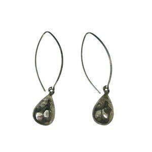 Hammered Sterling Silver Teardrop Earrings Wire Artisan Long Dangle Drop